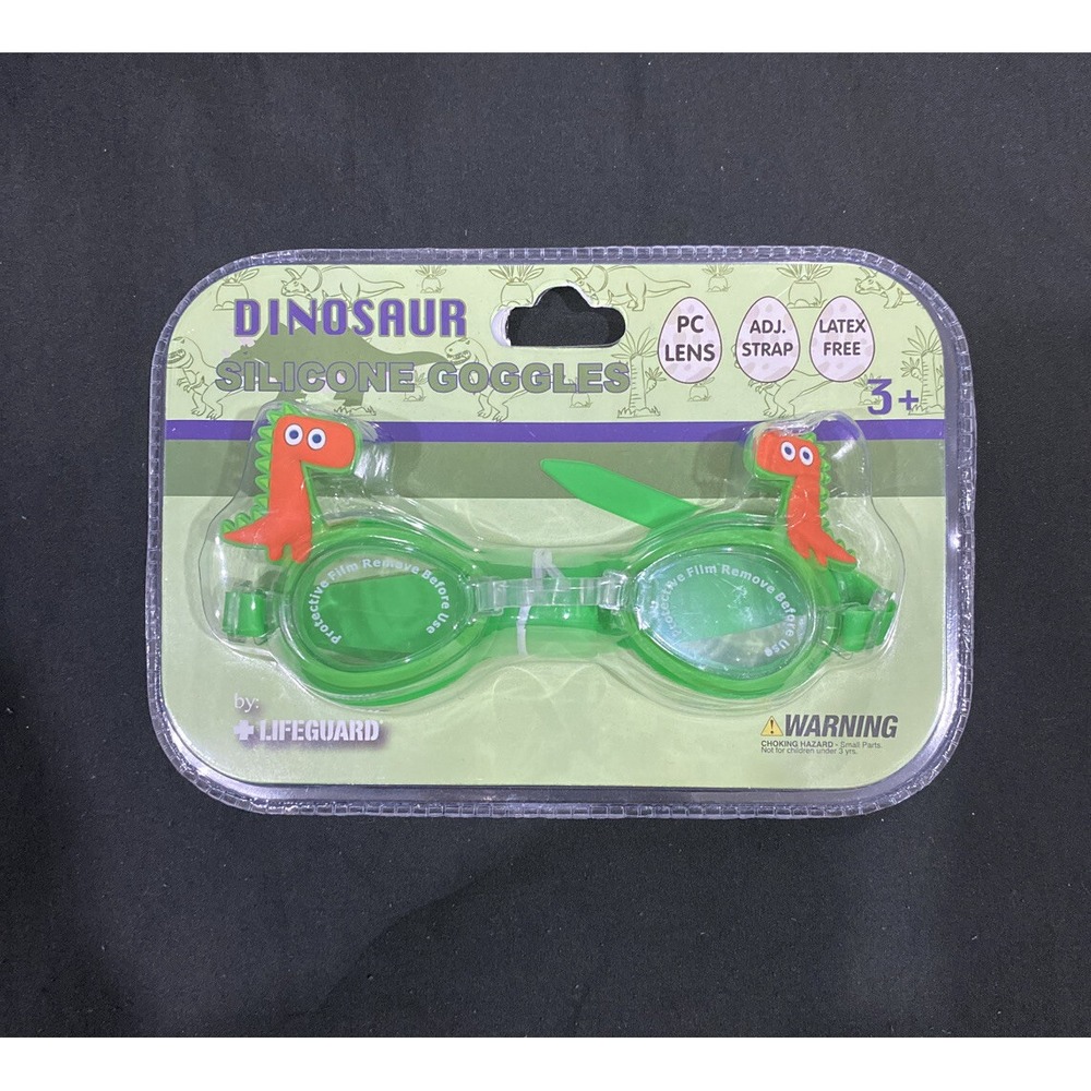 Dinosaur Silicone Swimming Goggles Girls Kids Green Lifeguard Adjustable NEW!